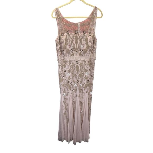 Adrianna Papell Beaded Illusion Mesh Gown Pink Blush Formal Dress Size 14 - Picture 5 of 15